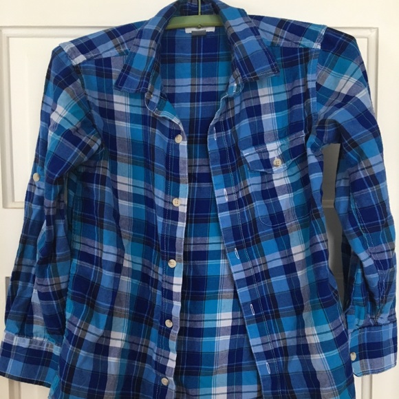 Boys Old Navy Bright Blue Plaid Button 
